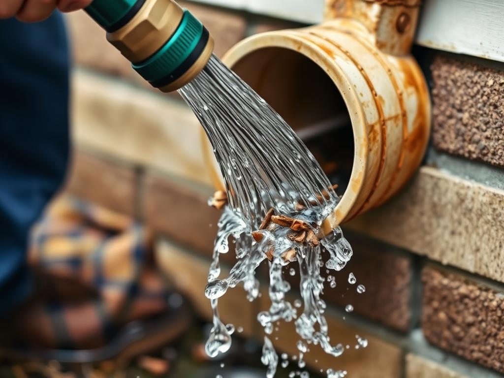 Czyszczenie rury spustowej za pomocą węża ogrodowego