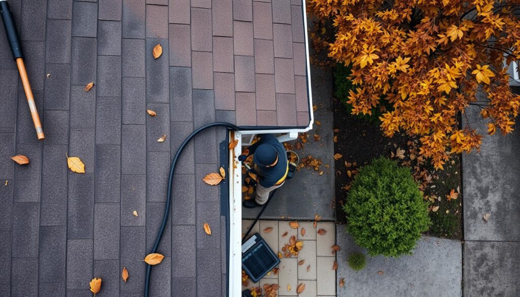 Czyszczenie rynien jesienią po opadnięciu liści