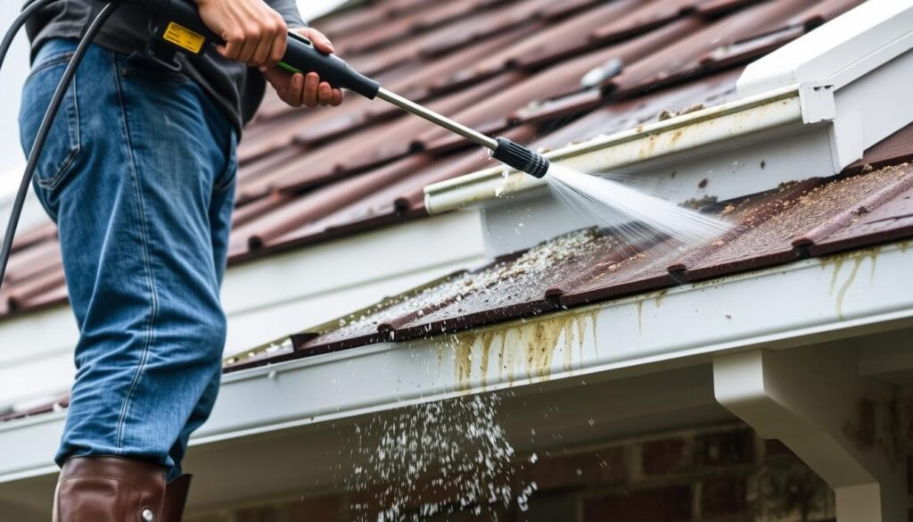Czyszczenie rynien za pomocą myjki wysokociśnieniowej