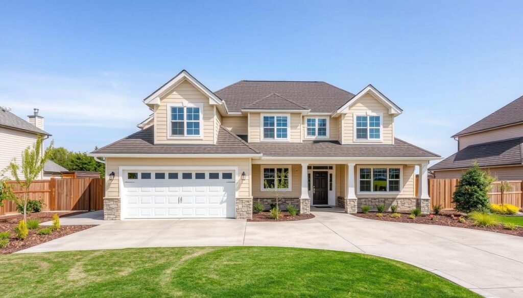 Gotowy dom jednorodzinny z zagospodarowanym terenem - efekt końcowy procesu budowy