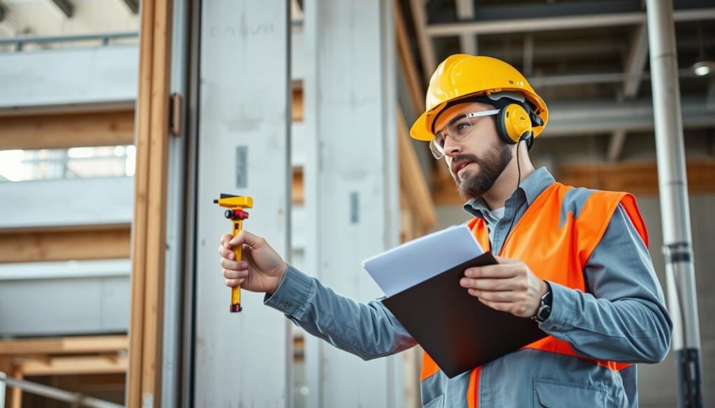 Inspektor nadzoru sprawdzający jakość wykonania prac budowlanych