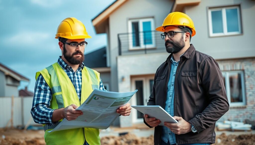 Kierownik budowy z inwestorem podczas odbioru technicznego domu