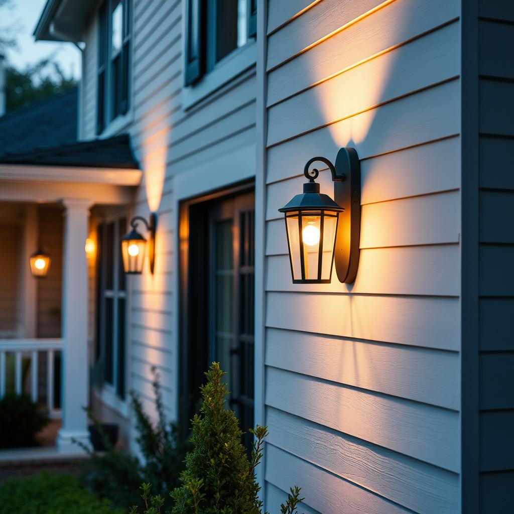 Kinkiety elewacyjne na ścianie domu