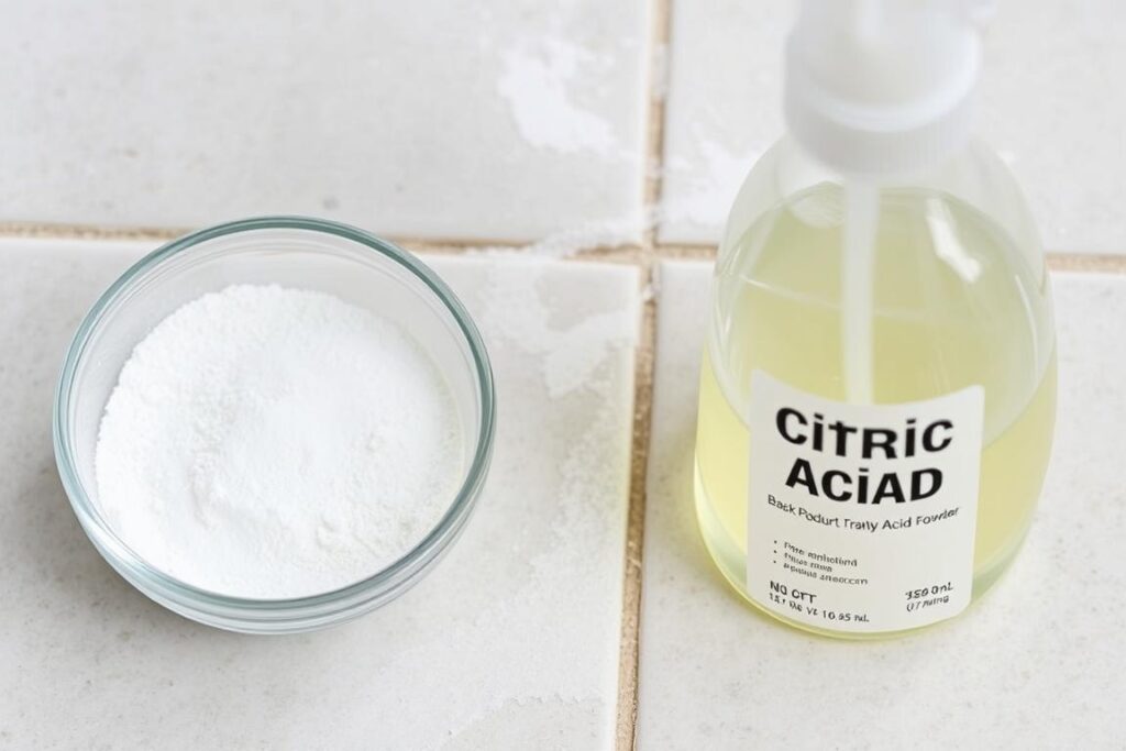 Kwasek cytrynowy w proszku i roztwór do czyszczenia płytek