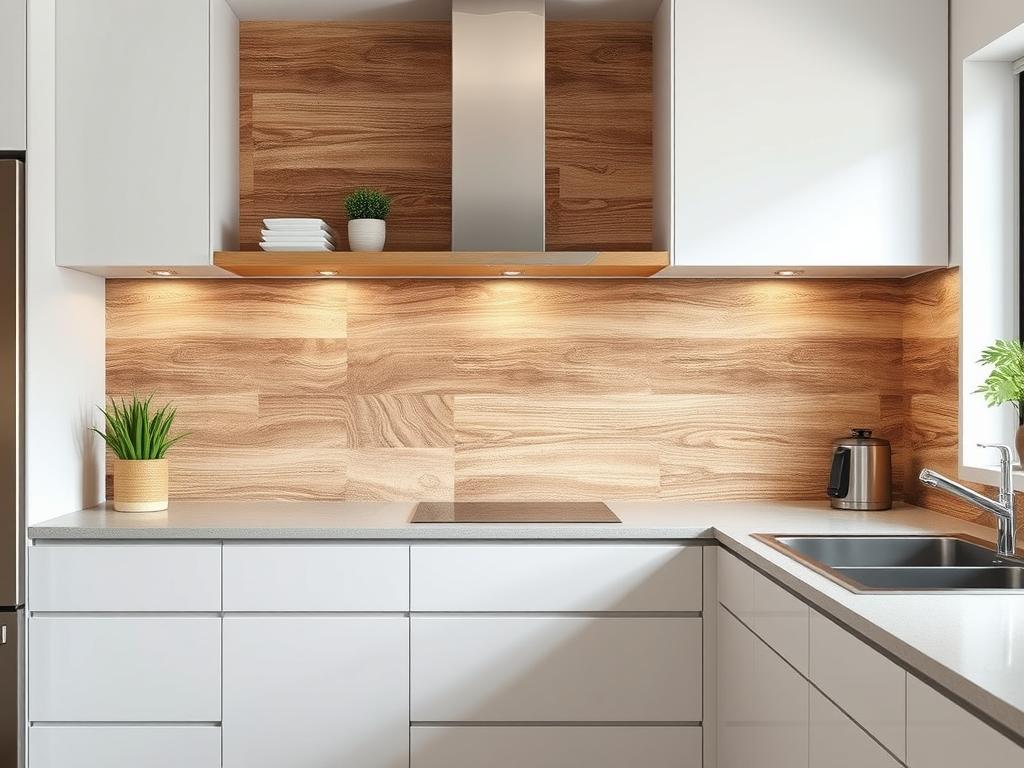 Panel laminowany na ścianie nad blatem kuchennym