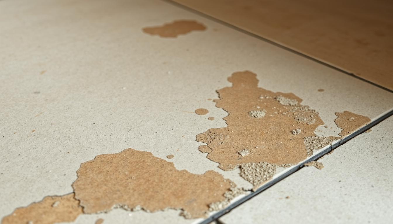 Pozostałości kleju po usuniętych płytkach ceramicznych