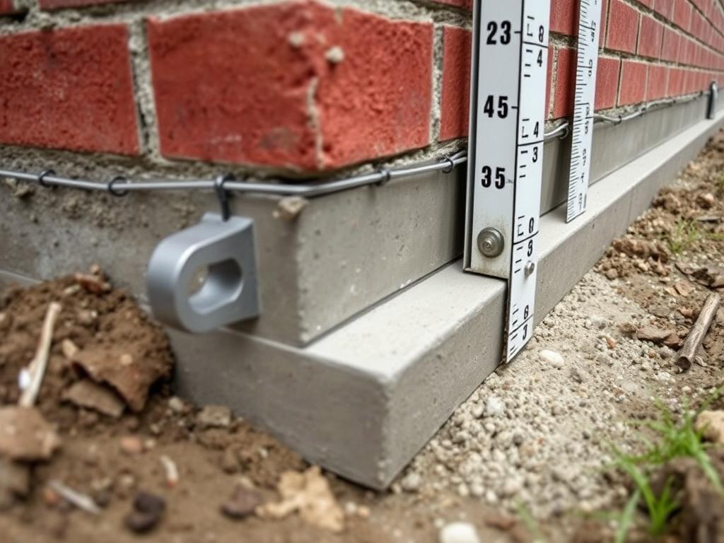 Proces budowy fundamentu pod ogrodzenie murowane z widocznym zbrojeniem