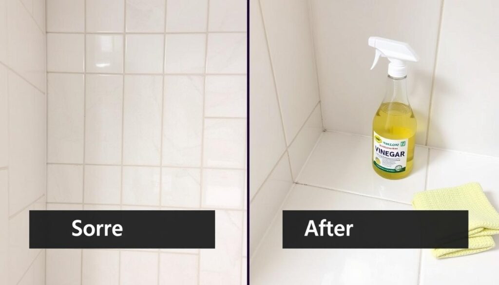 Proces czyszczenia płytek octem - przed i po