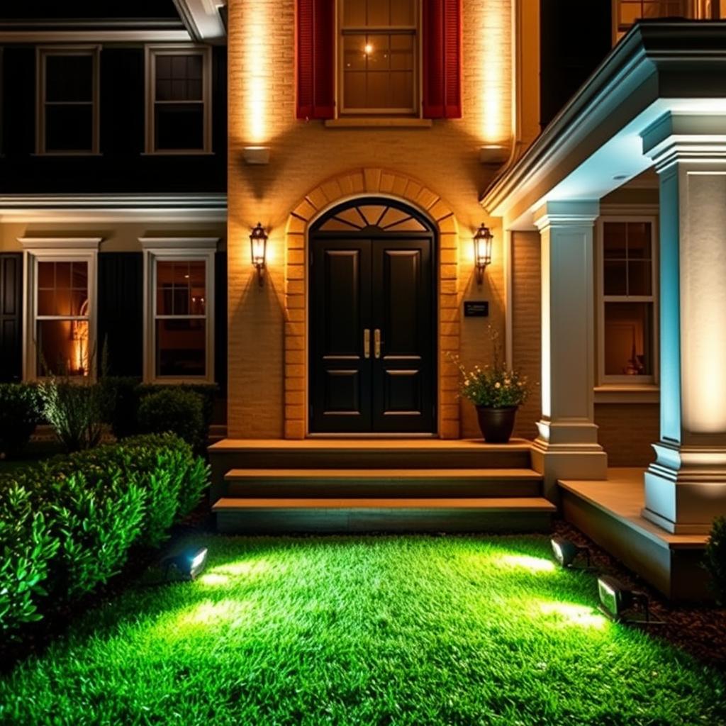 Reflektory gruntowe podświetlające elewację domu od dołu