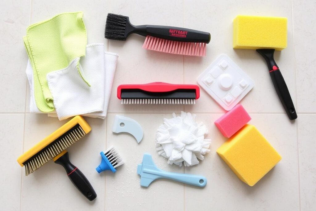 Różne narzędzia do mechanicznego czyszczenia płytek