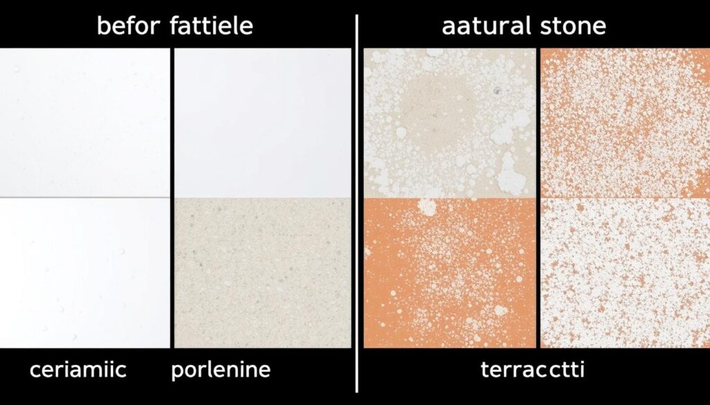 Różne rodzaje płytek z widocznym białym nalotem