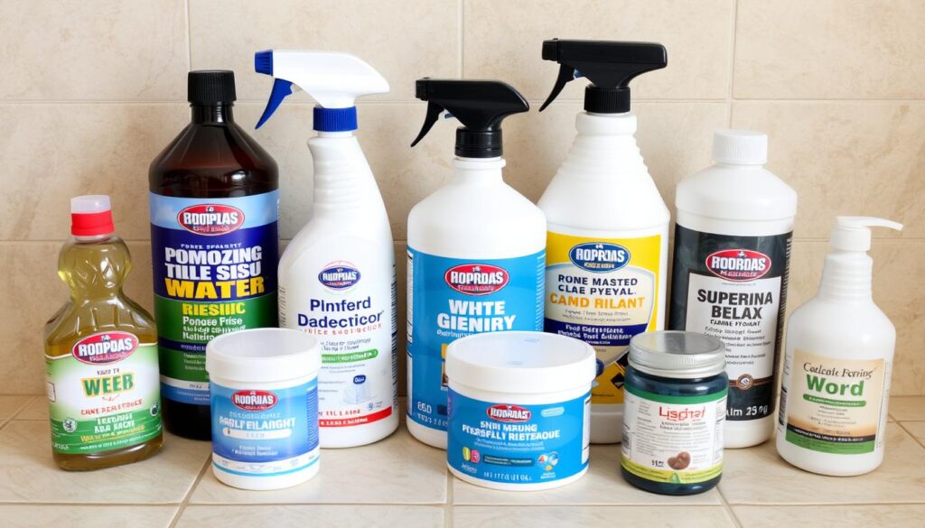 Różne specjalistyczne preparaty do czyszczenia płytek z białego nalotu