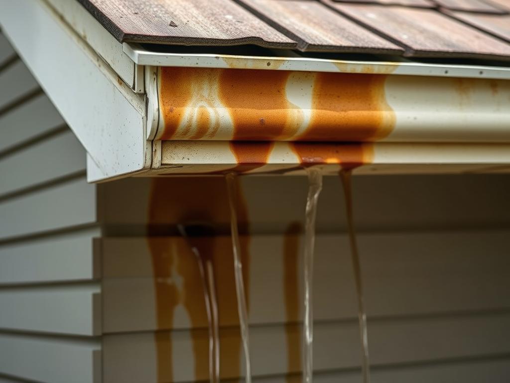 Skutki niedrożnych rynien - zacieki na ścianie budynku