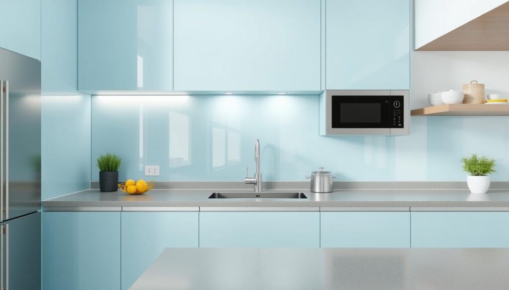 Szklany panel nad blatem kuchennym