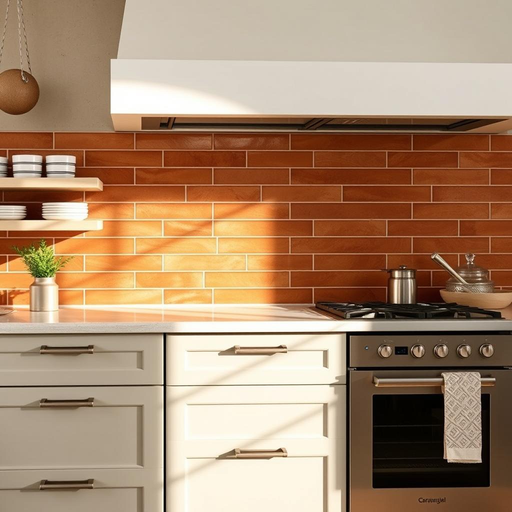 Ziemiste odcienie na ścianie nad blatem kuchennym